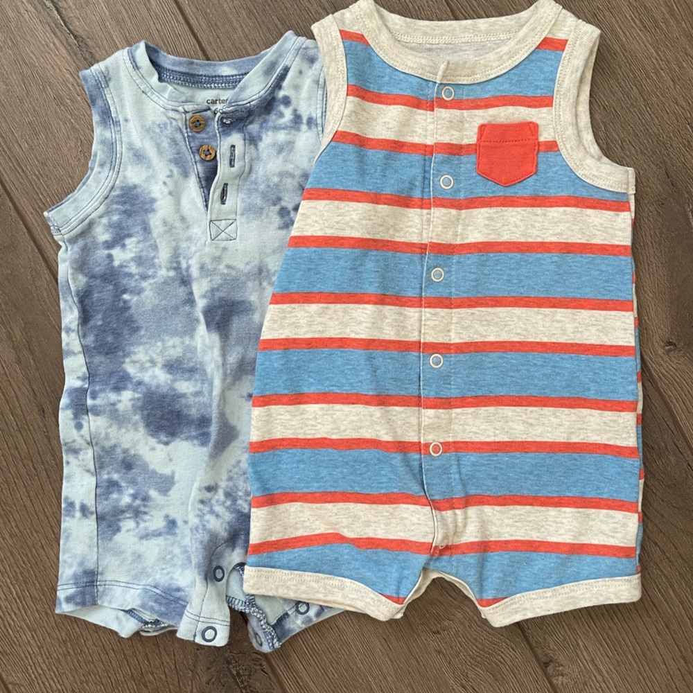 Carter's Blue and Red Striped One Pieces